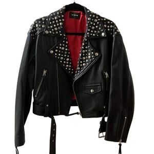 The Kooples “Moto” Studded Goat-Leather Biker Jacket – Size S